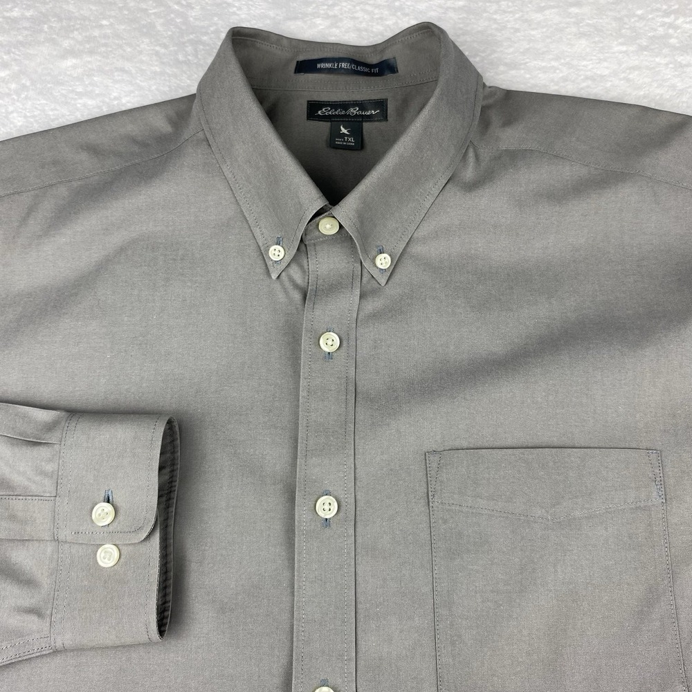Eddie Bauer Shirt Mens XLT Gray Classic Fit Wrinkle Free